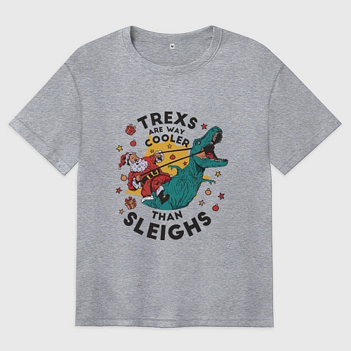 Женская футболка оверсайз Санта на динозавре / Меланж – фото 1