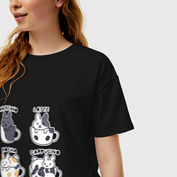 Футболка оверсайз женская Кавайный кофейный патруль кроликов, цвет: черный — фото 2