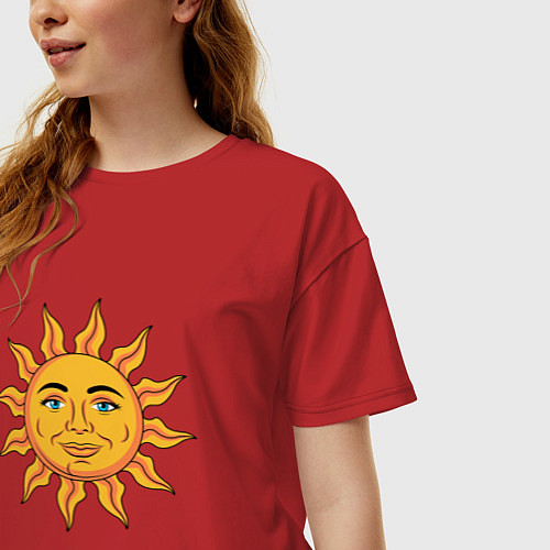 Женская футболка оверсайз Солнце ретро / Красный – фото 3