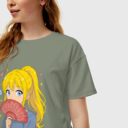 Футболка оверсайз женская Ёроко с веером, цвет: авокадо — фото 2
