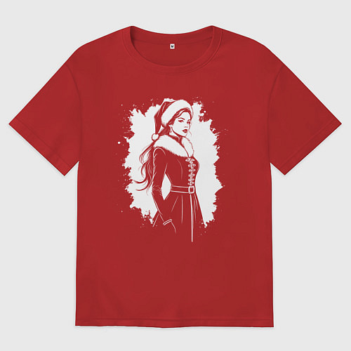 Женская футболка оверсайз Зимняя элегантность снегурочки / Красный – фото 1