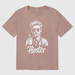 Футболка оверсайз женская Хипстер с кружкой, цвет: пыльно-розовый