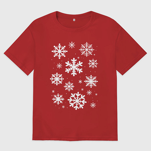 Женская футболка оверсайз Снежный орнамент / Красный – фото 1