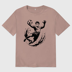 Футболка оверсайз женская Вратарь ловит мяч, цвет: пыльно-розовый