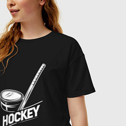 Футболка оверсайз женская Хоккейный инвентарь, цвет: черный — фото 2