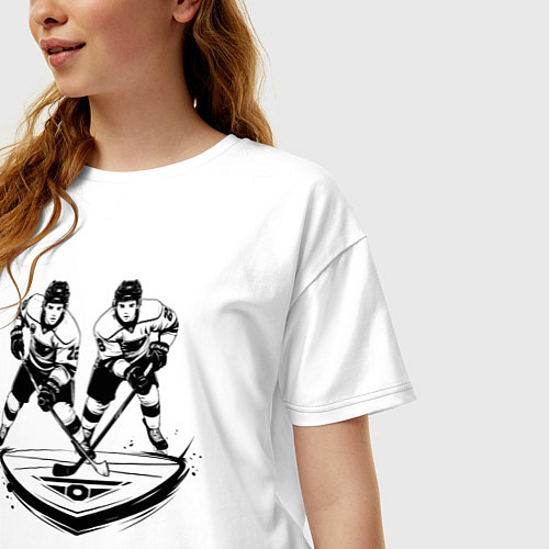 Женская футболка оверсайз Хоккейная дуэль / Белый – фото 3