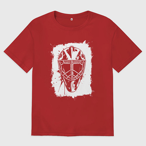 Женская футболка оверсайз Вратарская маска в белом квадрате / Красный – фото 1