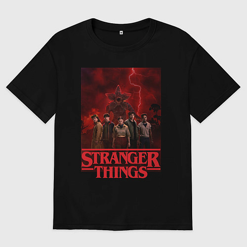 Женская футболка оверсайз Пятеро и демогоргон Загадочные события финал / Черный – фото 1