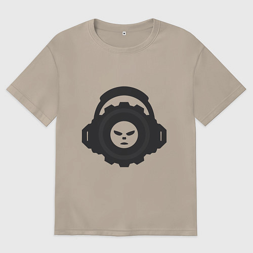 Женская футболка оверсайз Логотип c лицом и шестернёй в наушниках / Миндальный – фото 1