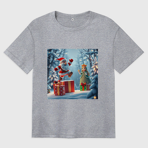 Женская футболка оверсайз Дед Морозио и Принцесса Снегурочка: вперёд за пода / Меланж – фото 1