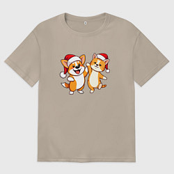 Футболка оверсайз женская Корги и кот веселятся в праздник, цвет: миндальный