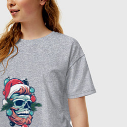 Футболка оверсайз женская Череп санты, цвет: меланж — фото 2