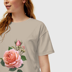 Футболка оверсайз женская Розовые розы, цвет: миндальный — фото 2
