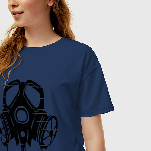 Женская футболка оверсайз Противогаз / Тёмно-синий – фото 3