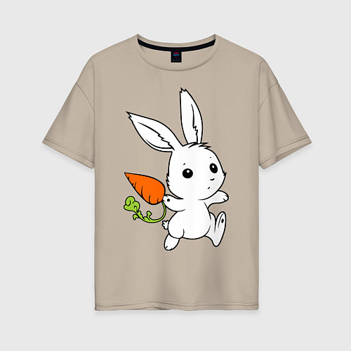 Женская футболка оверсайз Зайка с морковкой / Миндальный – фото 1