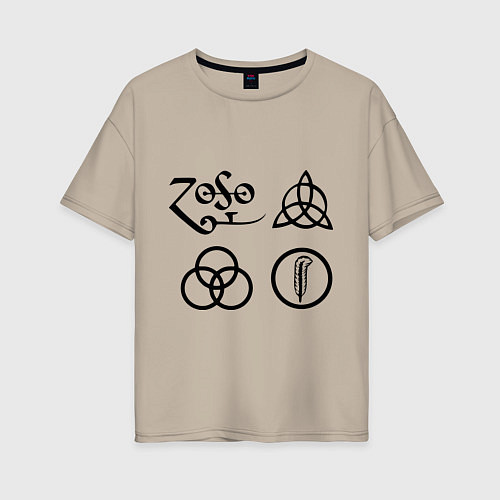 Женская футболка оверсайз Led Zeppelin: symbols / Миндальный – фото 1