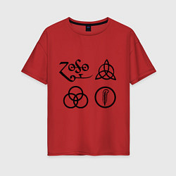 Футболка оверсайз женская Led Zeppelin: symbols, цвет: красный