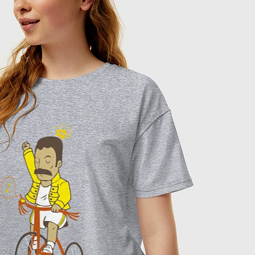 Женская футболка оверсайз Фредди на велосипеде / Меланж – фото 3