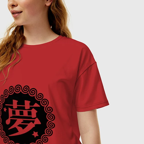 Женская футболка оверсайз Kanji иероглиф мечта / Красный – фото 3
