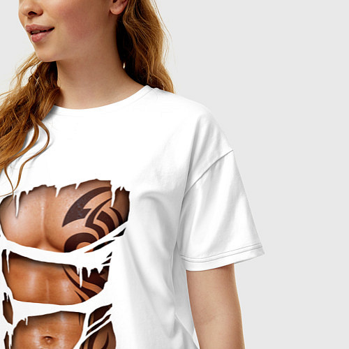 Женская футболка оверсайз Торс с тату / Белый – фото 3