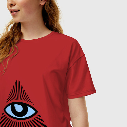 Женская футболка оверсайз Всевидящее око (глаз в треугольнике) / Красный – фото 3