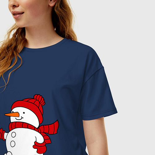 Женская футболка оверсайз Снеговик / Тёмно-синий – фото 3