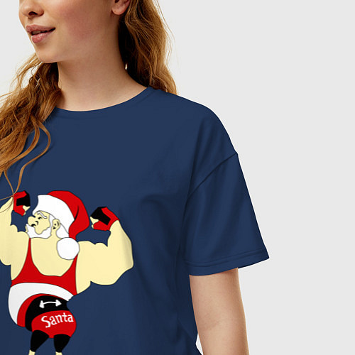 Женская футболка оверсайз Санта бодибилдер / Тёмно-синий – фото 3