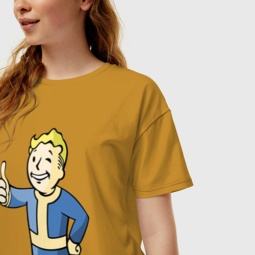 Женская футболка оверсайз Fallout vault boy / Горчичный – фото 3