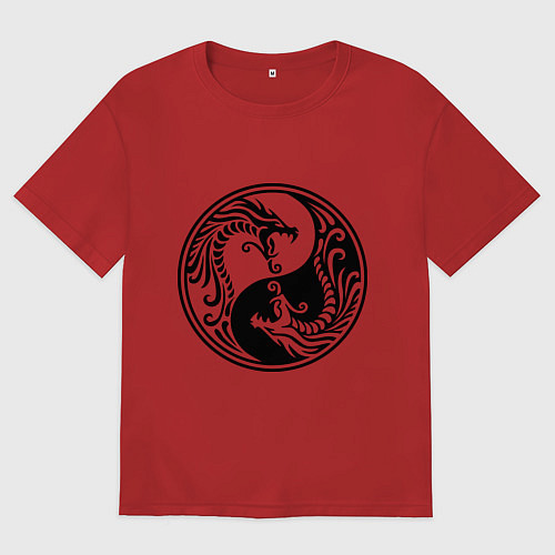 Женская футболка оверсайз Два дракона Инь Янь / Красный – фото 1