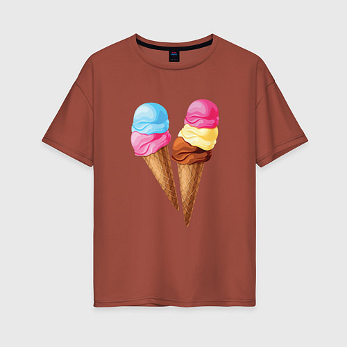 Женская футболка оверсайз Мороженое / Кирпичный – фото 1