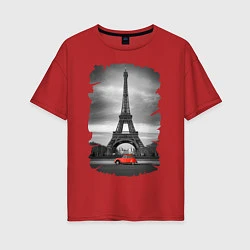 Футболка оверсайз женская Эйфелева башня, цвет: красный