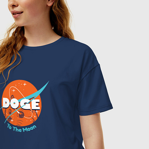 Женская футболка оверсайз Doge: To the moon / Тёмно-синий – фото 3