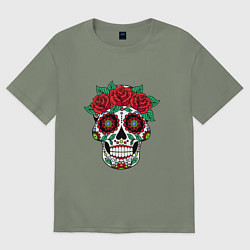 Футболка оверсайз женская Расписной женский череп, цвет: авокадо