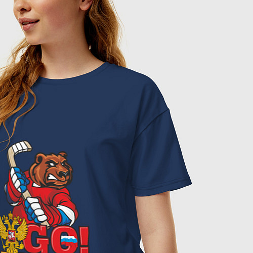 Женская футболка оверсайз Hockey: Go Russia / Тёмно-синий – фото 3