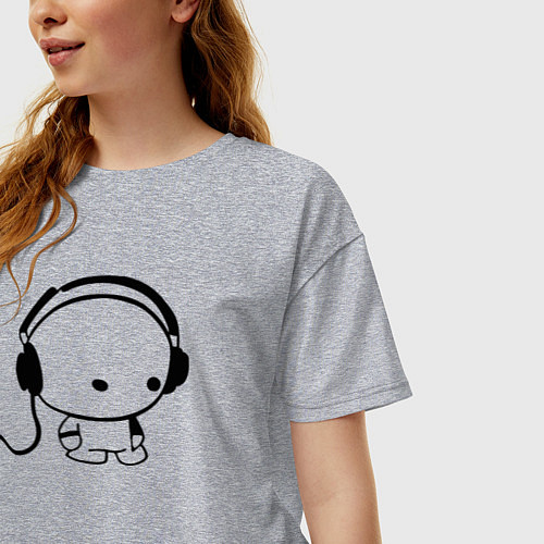 Женская футболка оверсайз В наушниках / Меланж – фото 3