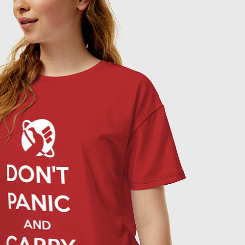 Женская футболка оверсайз Dont panic & Carry a Towel / Красный – фото 3