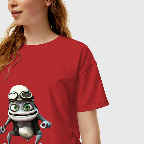 Женская футболка оверсайз Сумасшедшая лягушка гонщик / Красный – фото 3