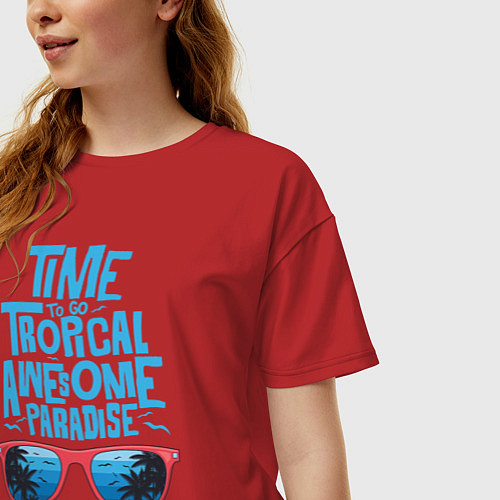 Женская футболка оверсайз Tropical Awesome Paradise / Красный – фото 3
