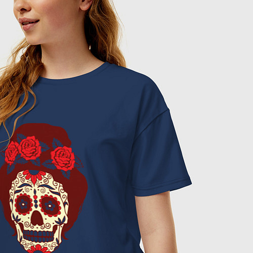 Женская футболка оверсайз День мертвецов / Тёмно-синий – фото 3