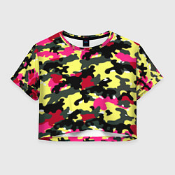 Футболка 3D укороченная женская Камуфляж: контраст цветов, цвет: 3D-принт