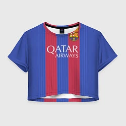 Футболка 3D укороченная женская FCB Messi: Qatar Airways, цвет: 3D-принт