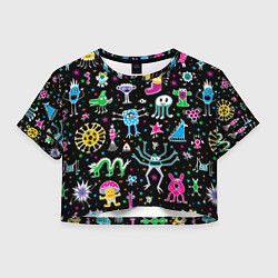Футболка 3D укороченная женская Космо вечеринка, цвет: 3D-принт