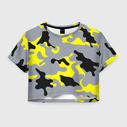 Футболка 3D укороченная женская Yellow & Grey Camouflage, цвет: 3D-принт