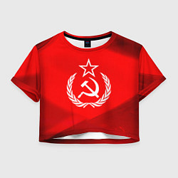 Футболка 3D укороченная женская Патриот СССР, цвет: 3D-принт