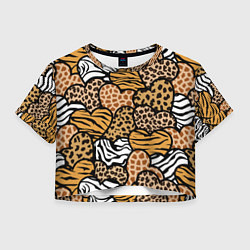 Футболка 3D укороченная женская Сердца из шкур африканских животных, цвет: 3D-принт