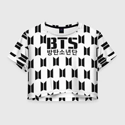 Футболка 3D укороченная женская BTS: White Pattern, цвет: 3D-принт