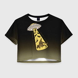 Футболка 3D укороченная женская НЛО похищает динозавров, цвет: 3D-принт