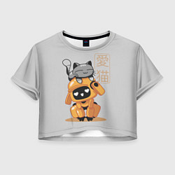 Футболка 3D укороченная женская Cat and Robot ЛСР, цвет: 3D-принт