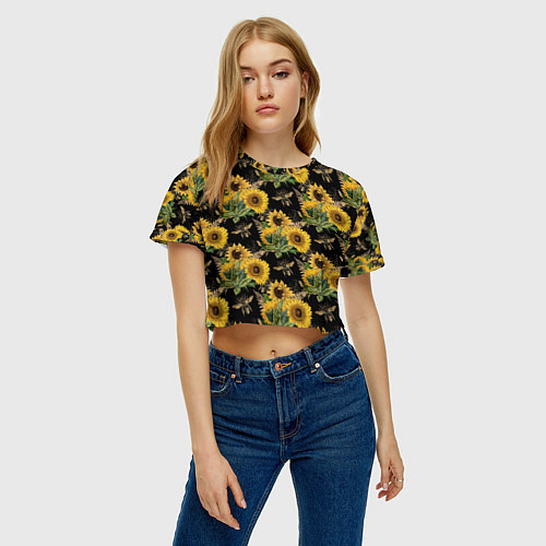 Женский топ Fashion Sunflowers and bees / 3D-принт – фото 3