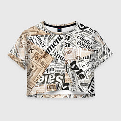 Футболка 3D укороченная женская Газета, цвет: 3D-принт